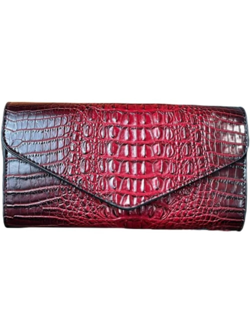 Women's Red Black Vegan Leather Crocodile Clutch Purse Evening Crossbody Bag